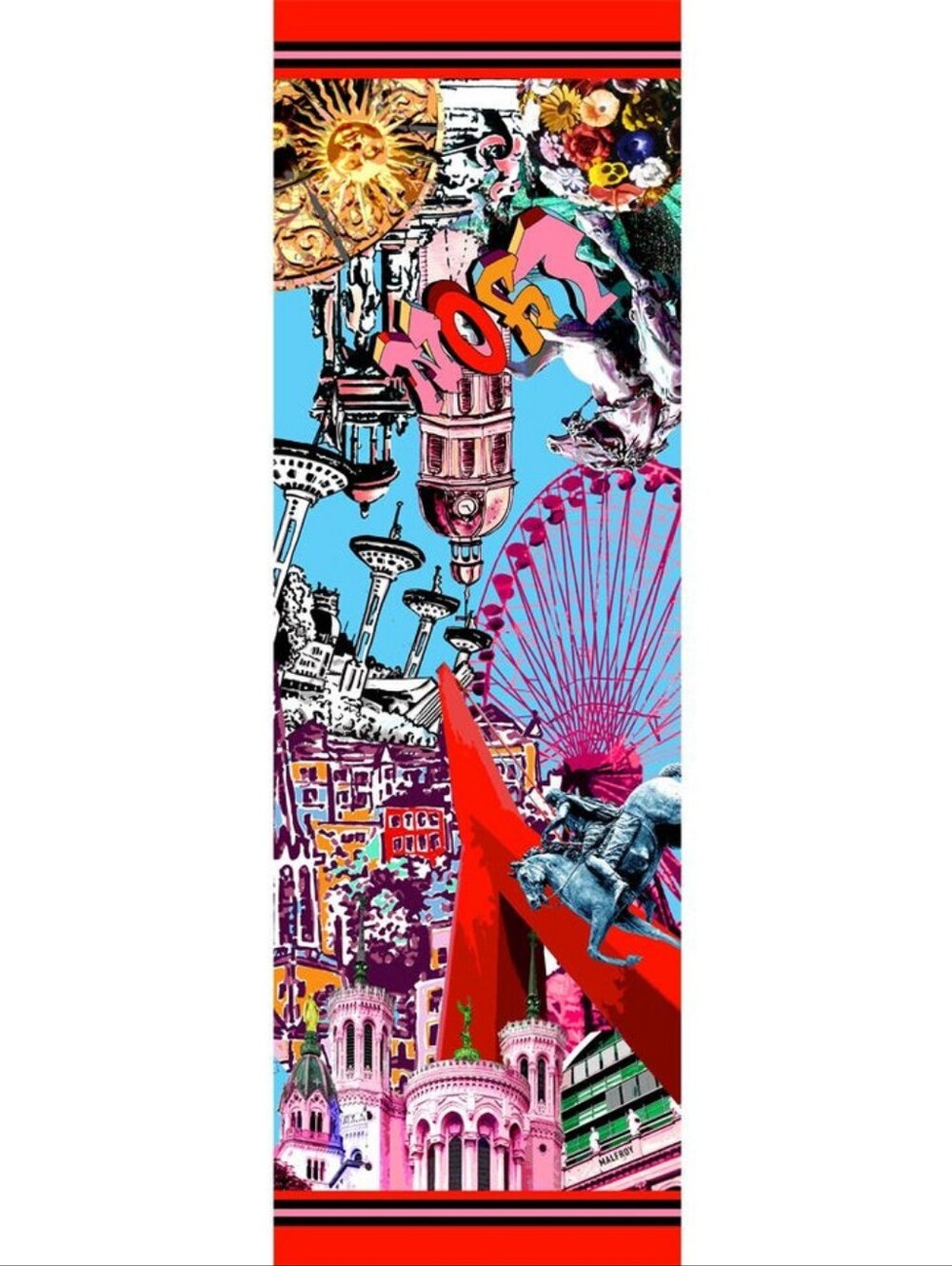 Malfroy France Silk Scarf 43x140, Lyon – Red Luxury Art To Wear Designer